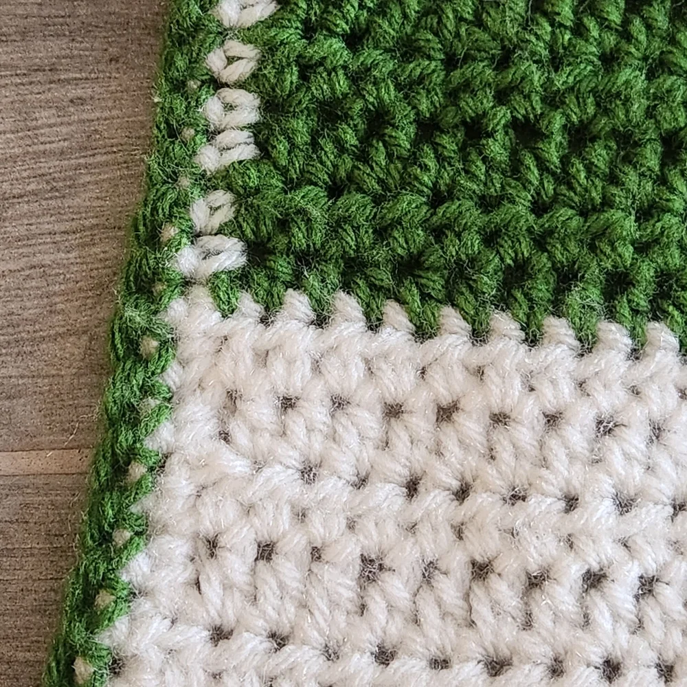 Hand knit blanket grey green wool blend stripes crochet throw couch runner decor